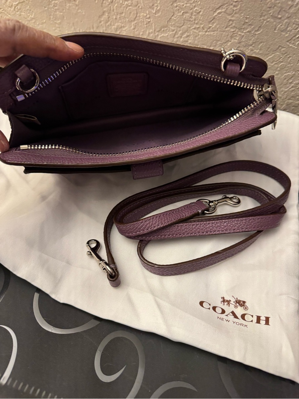 COACH Pebbled Leather Crossbody Bag in Eggplant with Silver Hardware - Picture 5 of 5
